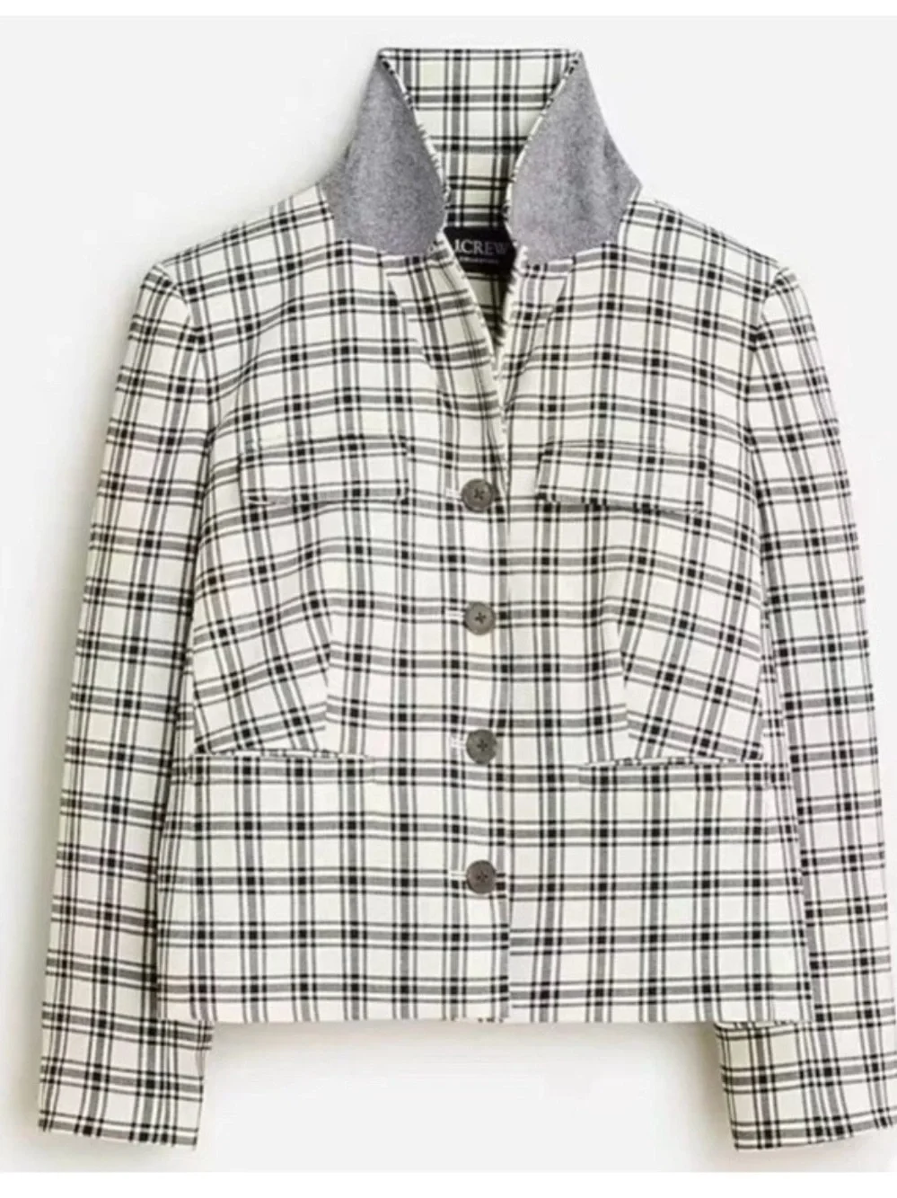 J. Crew Cream and Black Plaid Tailored Blazer